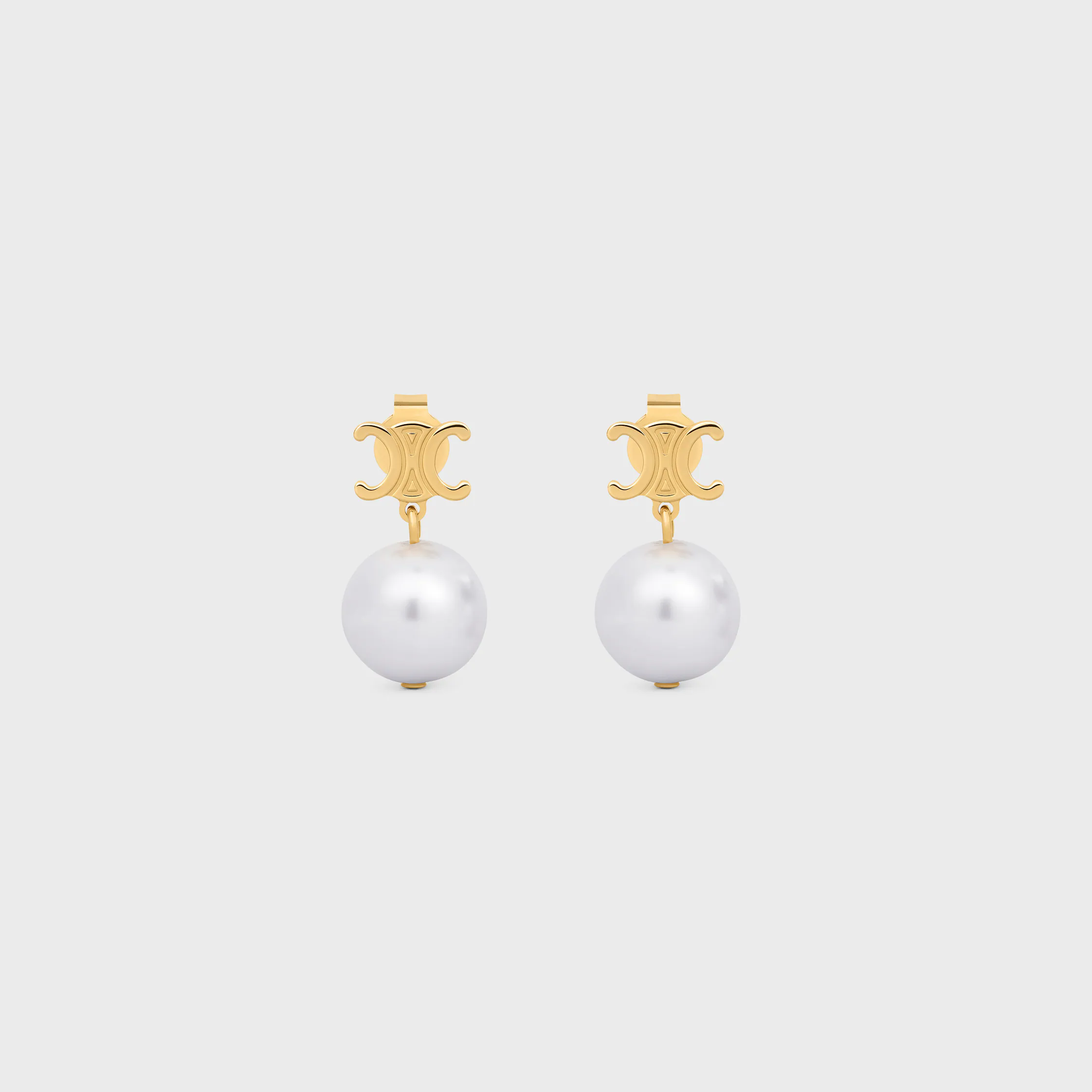 Brincos Les Perles Celine em Latão com Acabamento Dourado e Pérolas de Resina