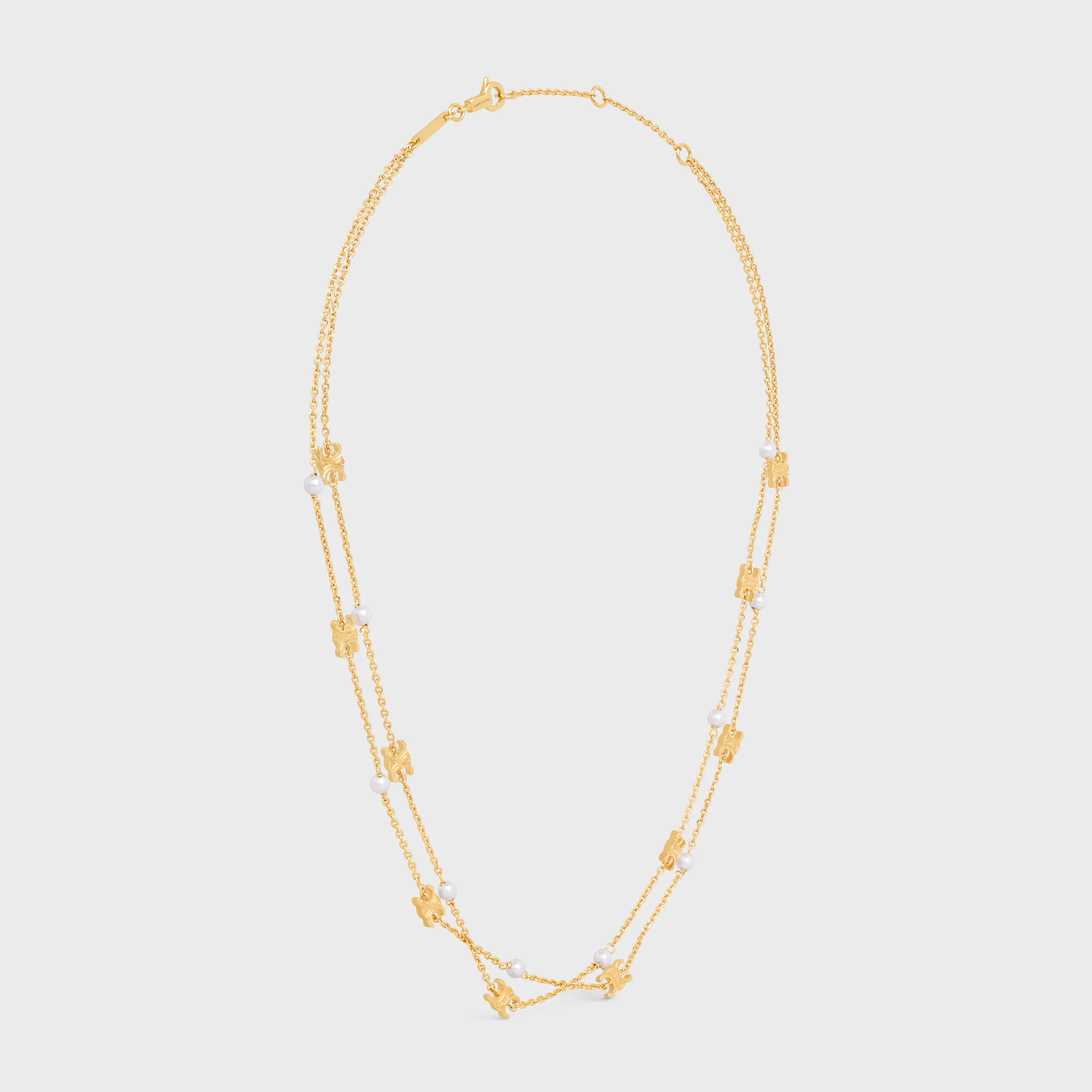 Colar Duplo Triomphe Pearl em Latão com Acabamento Dourado e Pérolas de Resina