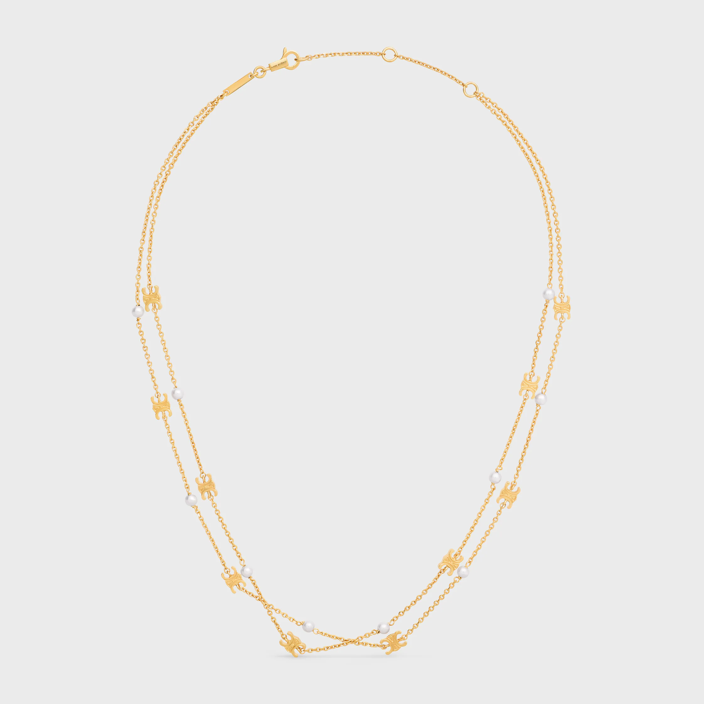 Colar Duplo Triomphe Pearl em Latão com Acabamento Dourado e Pérolas de Resina