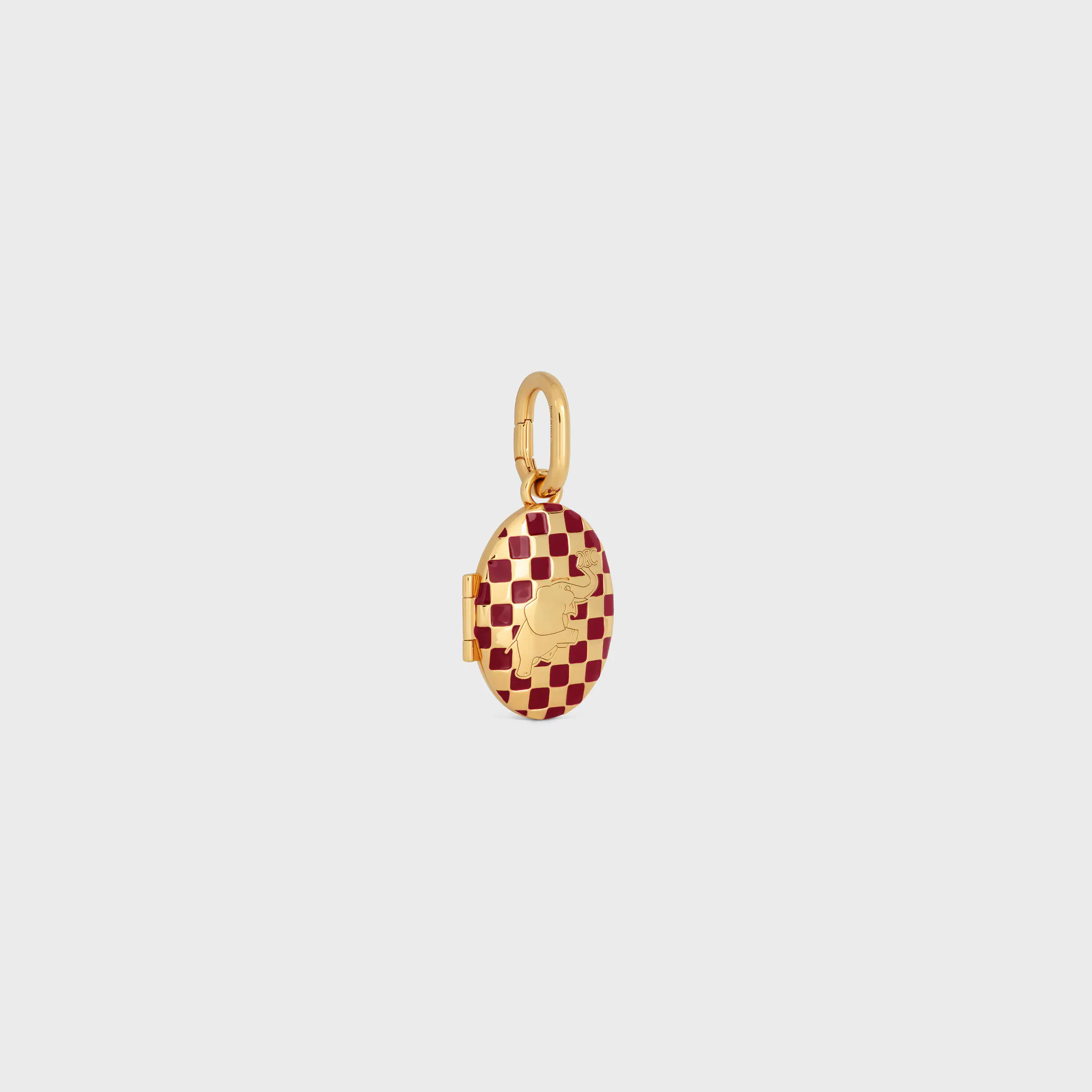 CHARM PENDENTE ELEFANTE EM BRONZE COM ACABAMENTO DOURADO, ESMALTE E AÇO, ENAMEL E AÇO