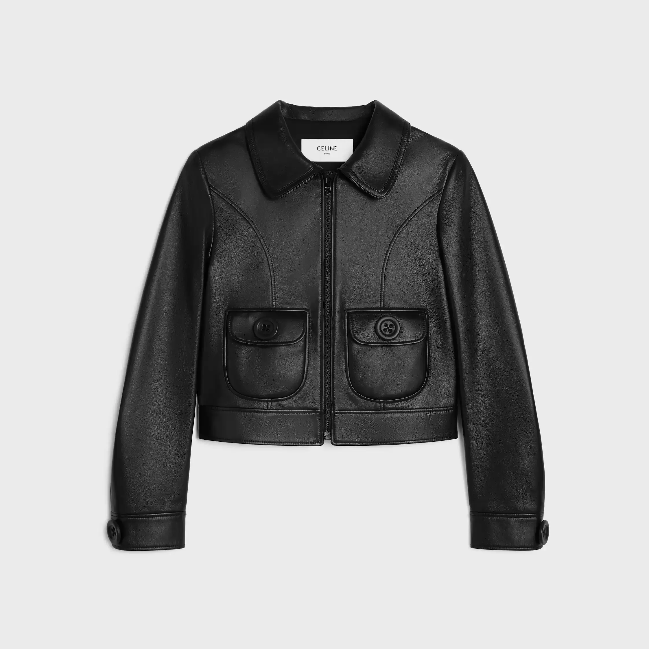jaqueta blouson reta em couro de cordeiro macio