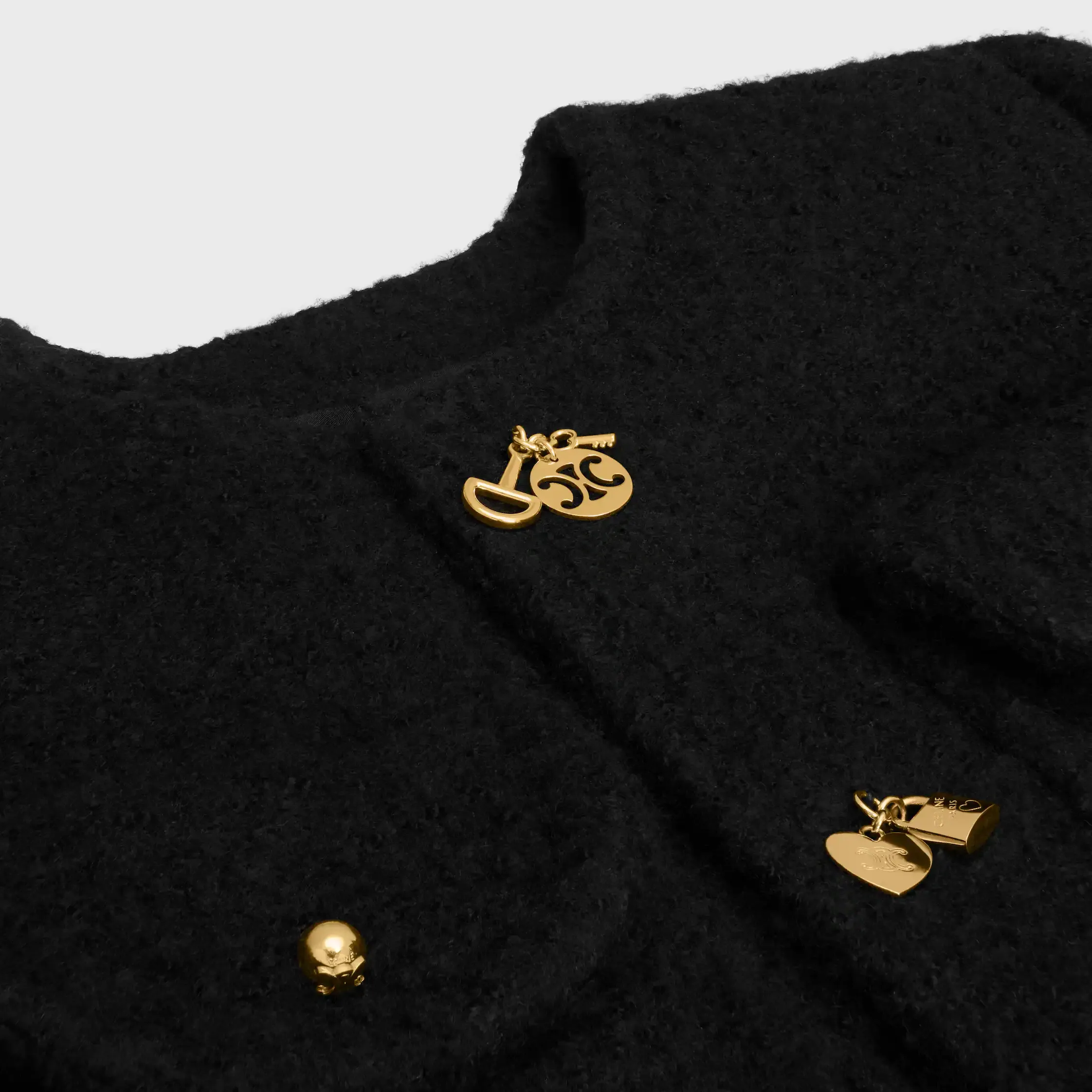 jaqueta de mangas curtas em cashmere e lã natté