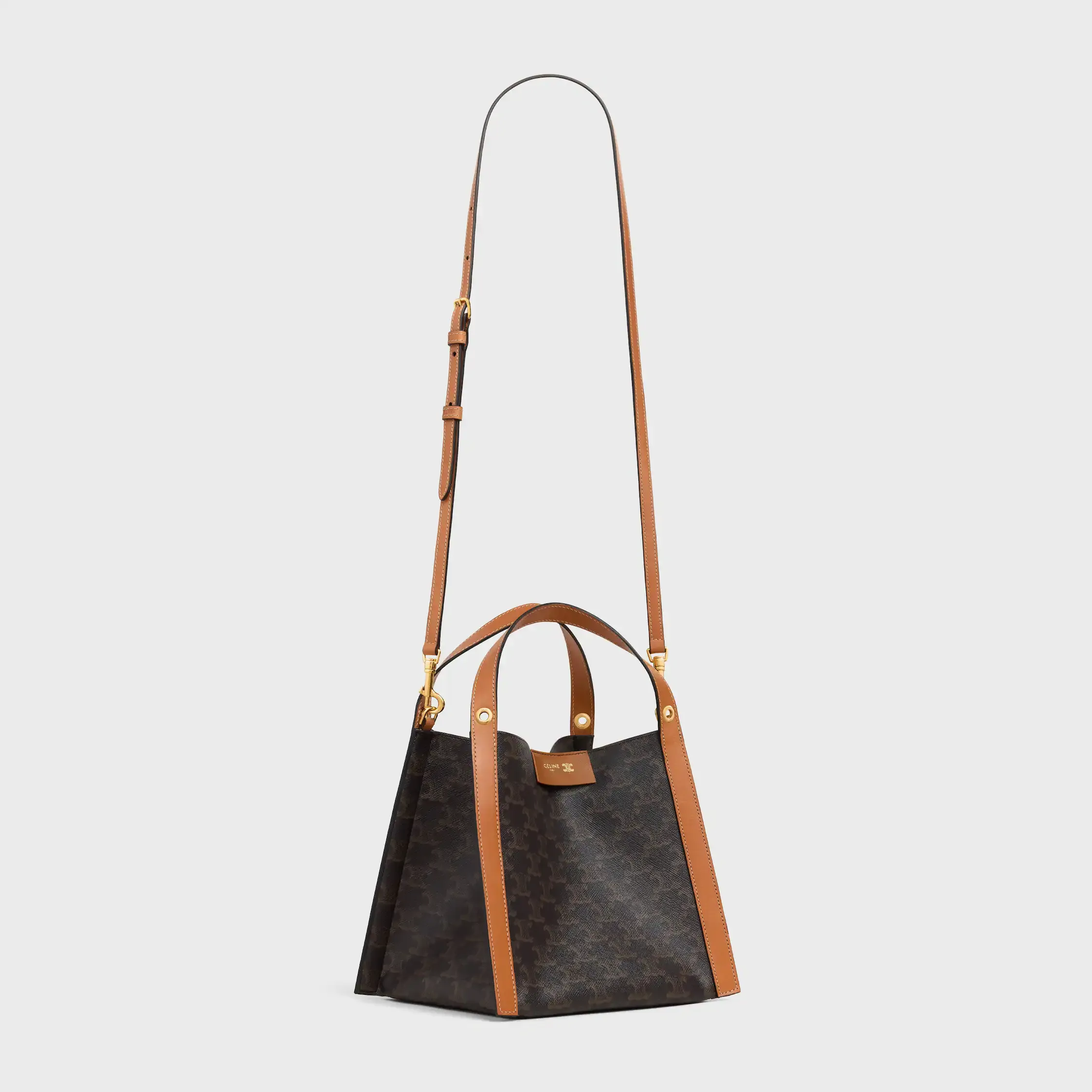 BOLSA PEQUENA EM TECIDO TRIOMPHE E COURO DE VACA NATURAL