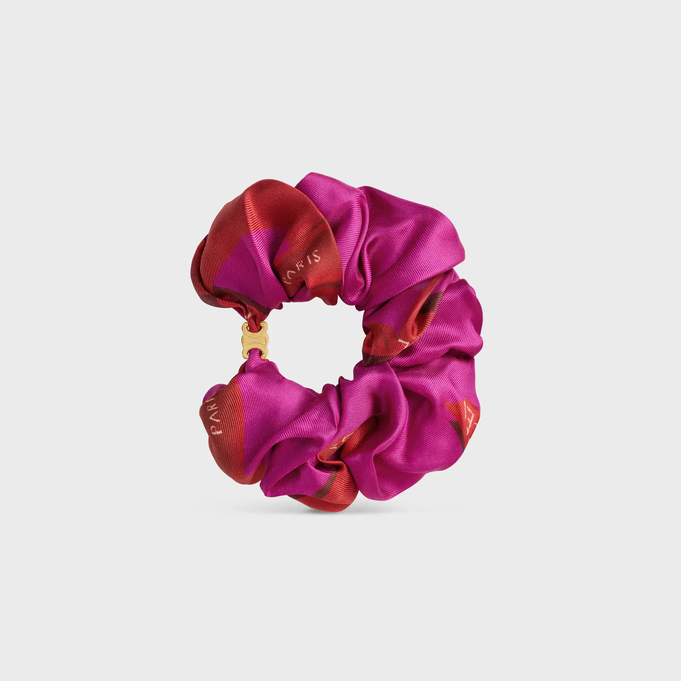 Celine Weaved Ribbons Scrunchy em Seda e Latão com Acabamento Dourado