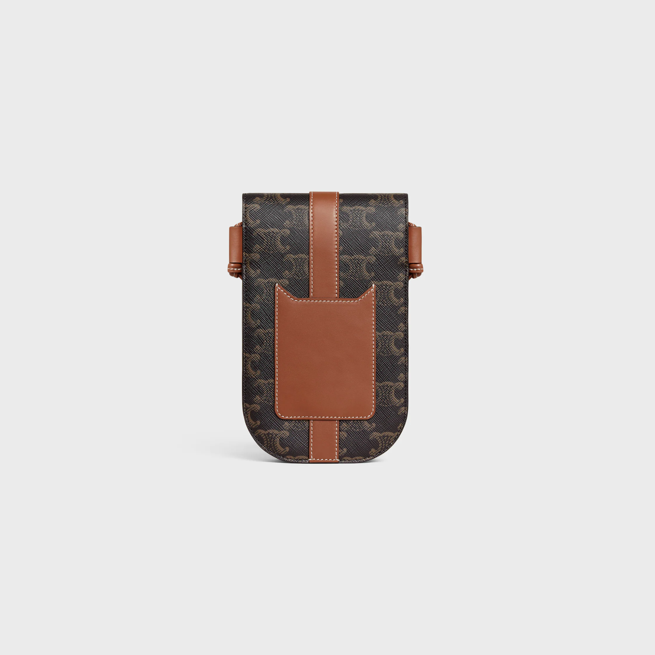 Bolsa para Telefone com Tampa em Triomphe Canvas e Couro de Vitela