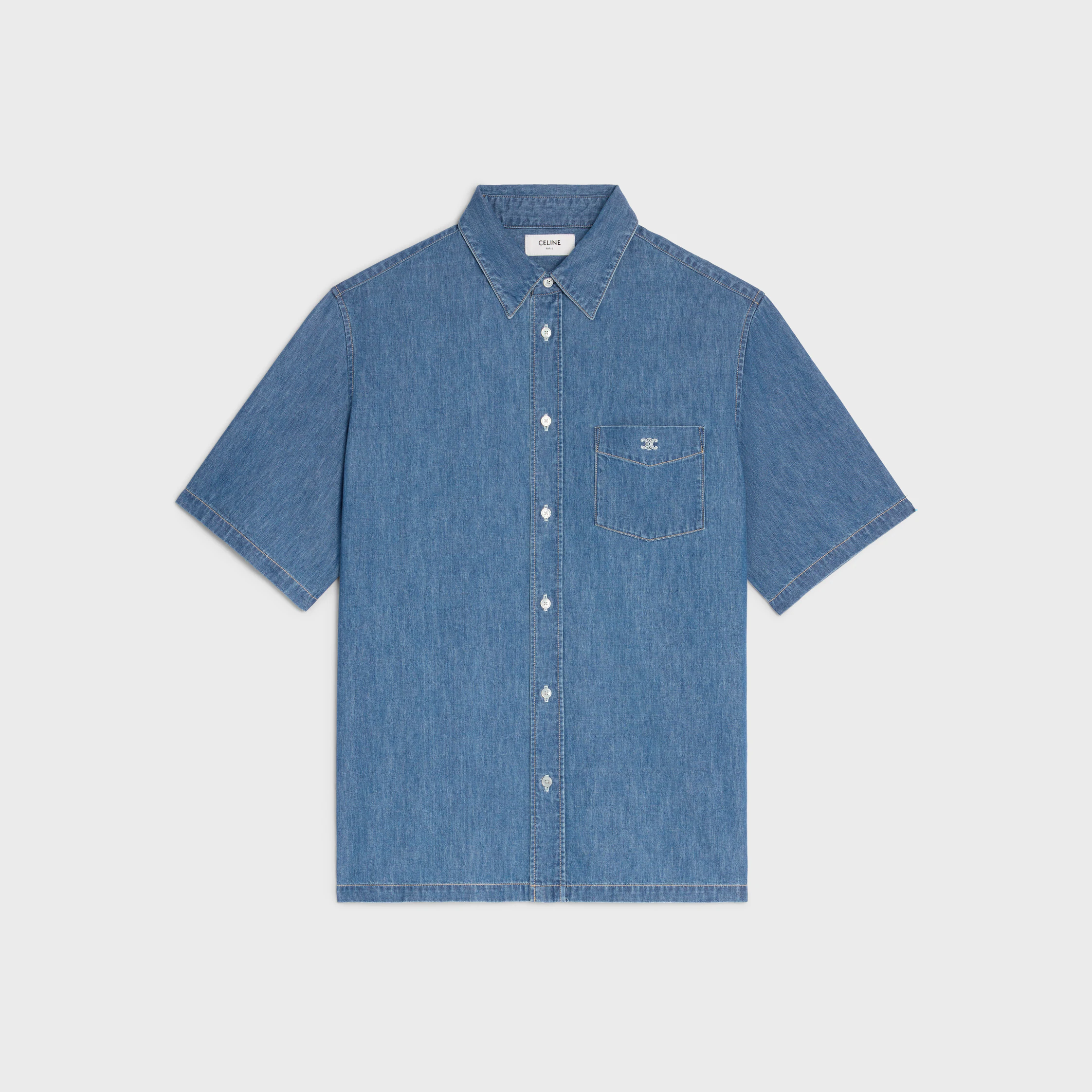 camisa curta em algodão denim