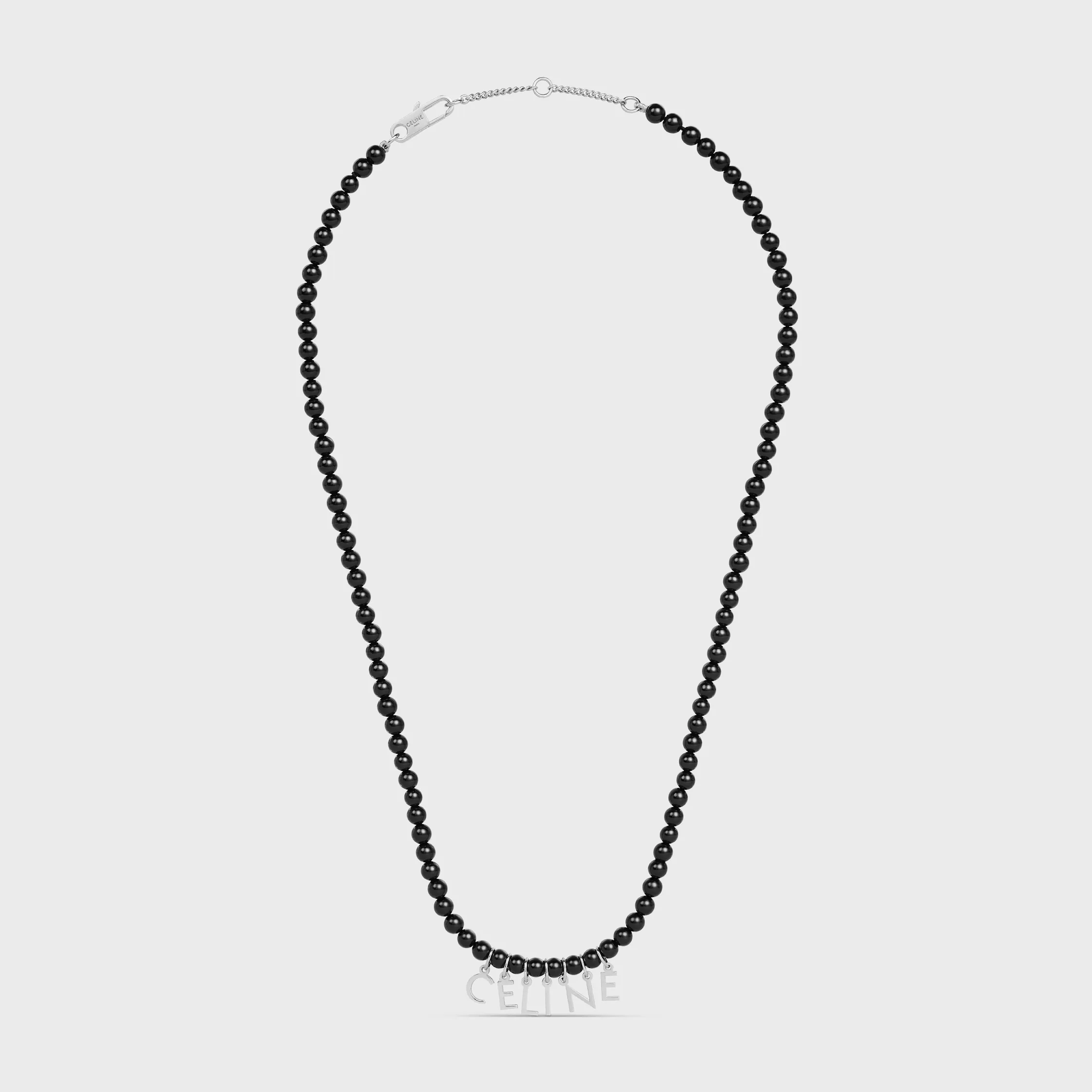 Colar de Contas Celine Monochroms em Onix e Latão com Acabamento em Ródio
