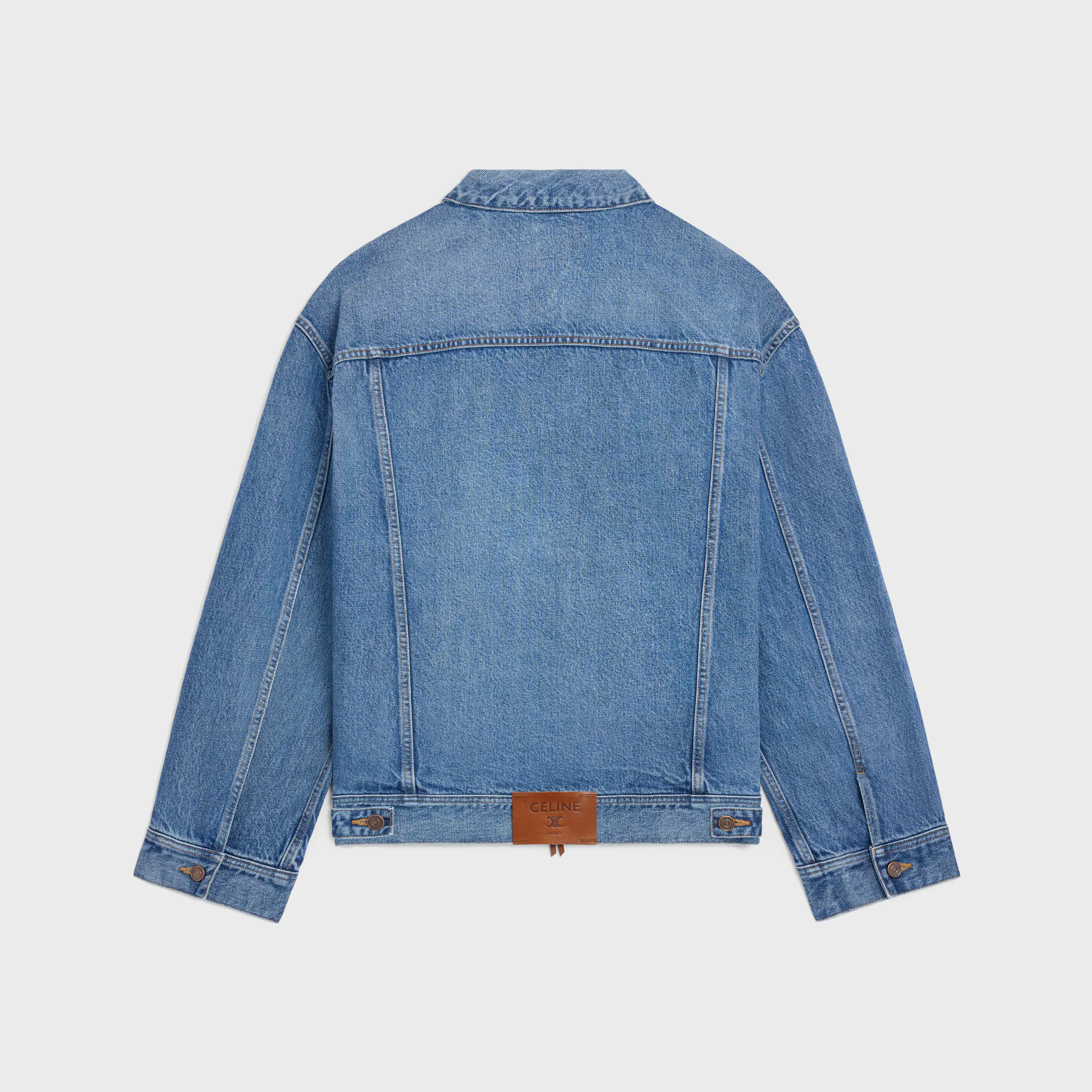 jaqueta trucker em denim de algodão