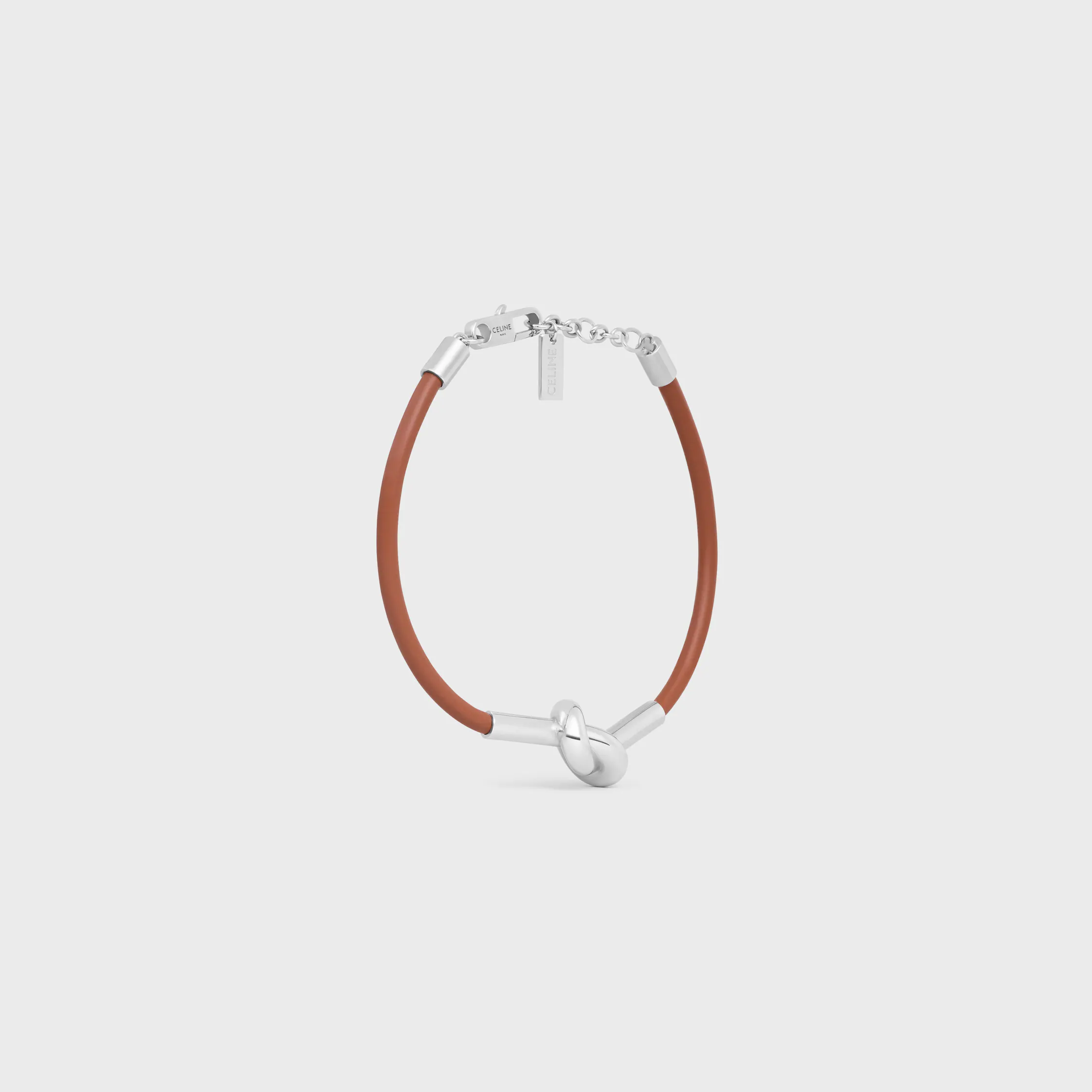 Pulseira com Nó em Couro de Novilho e Latão com Acabamento em Ródio