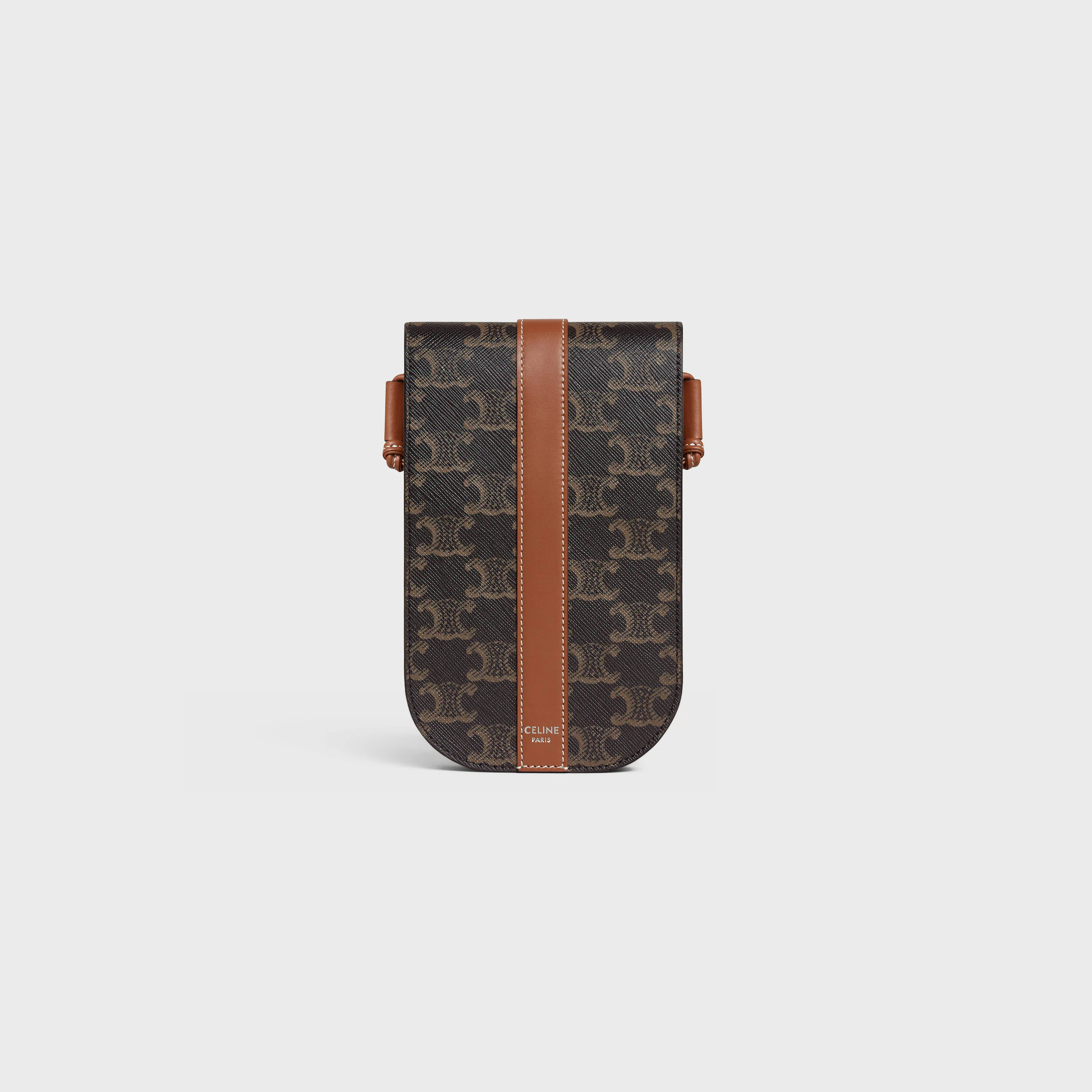 Bolsa para Telefone com Tampa em Triomphe Canvas e Couro de Vitela