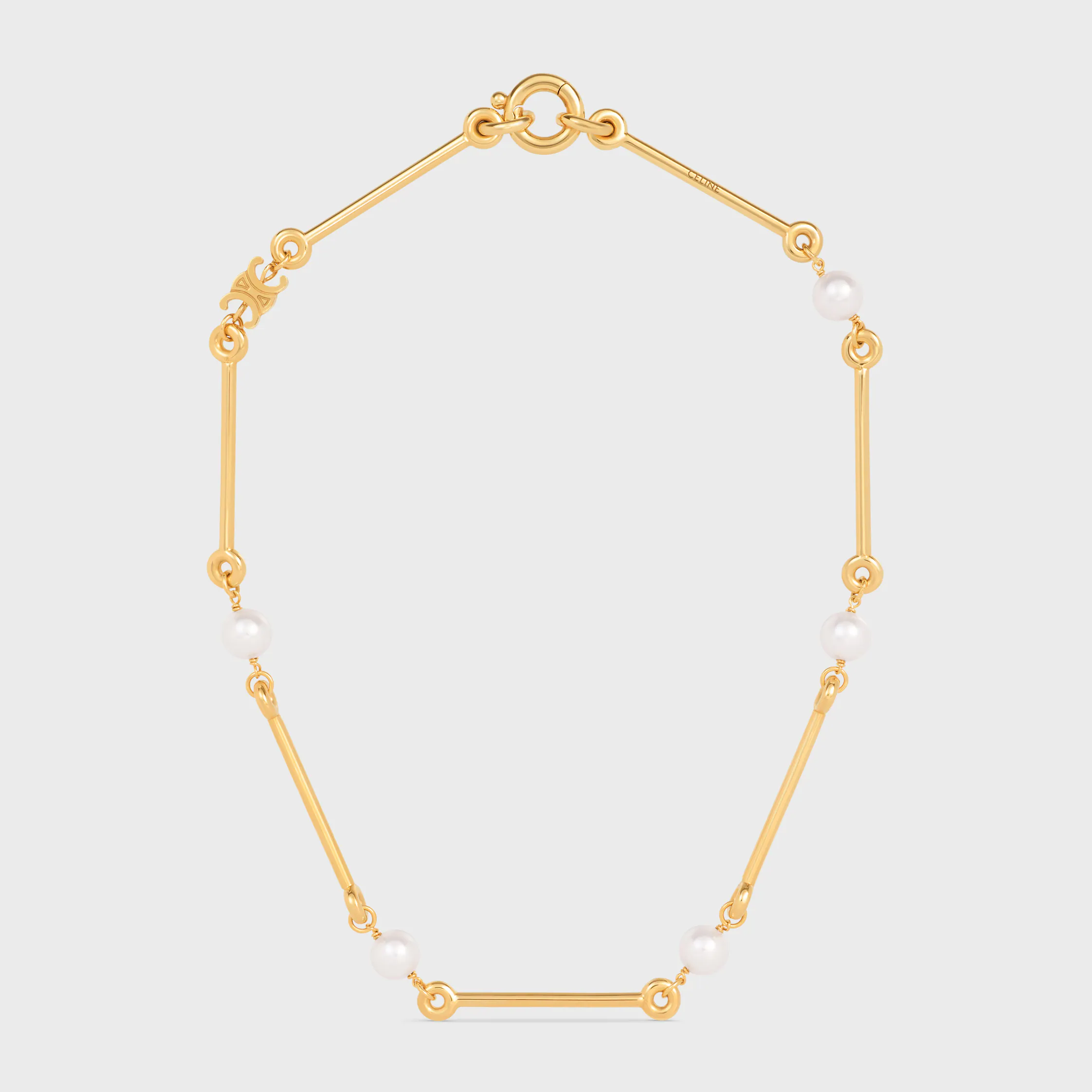 Les Perles Celine Colar Reto Straight em Pérolas de Resina e Latão com Acabamento Dourado