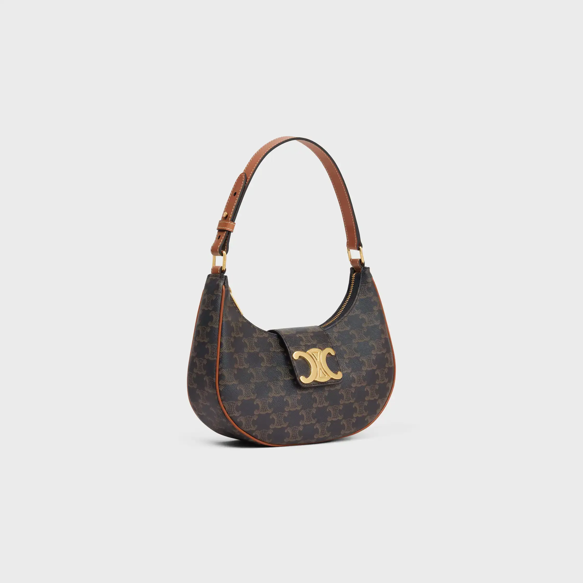 BOLSA MEDIUM AVA TRIOMPHE EM TECIDO TRIOMPHE E COURO DE VACA