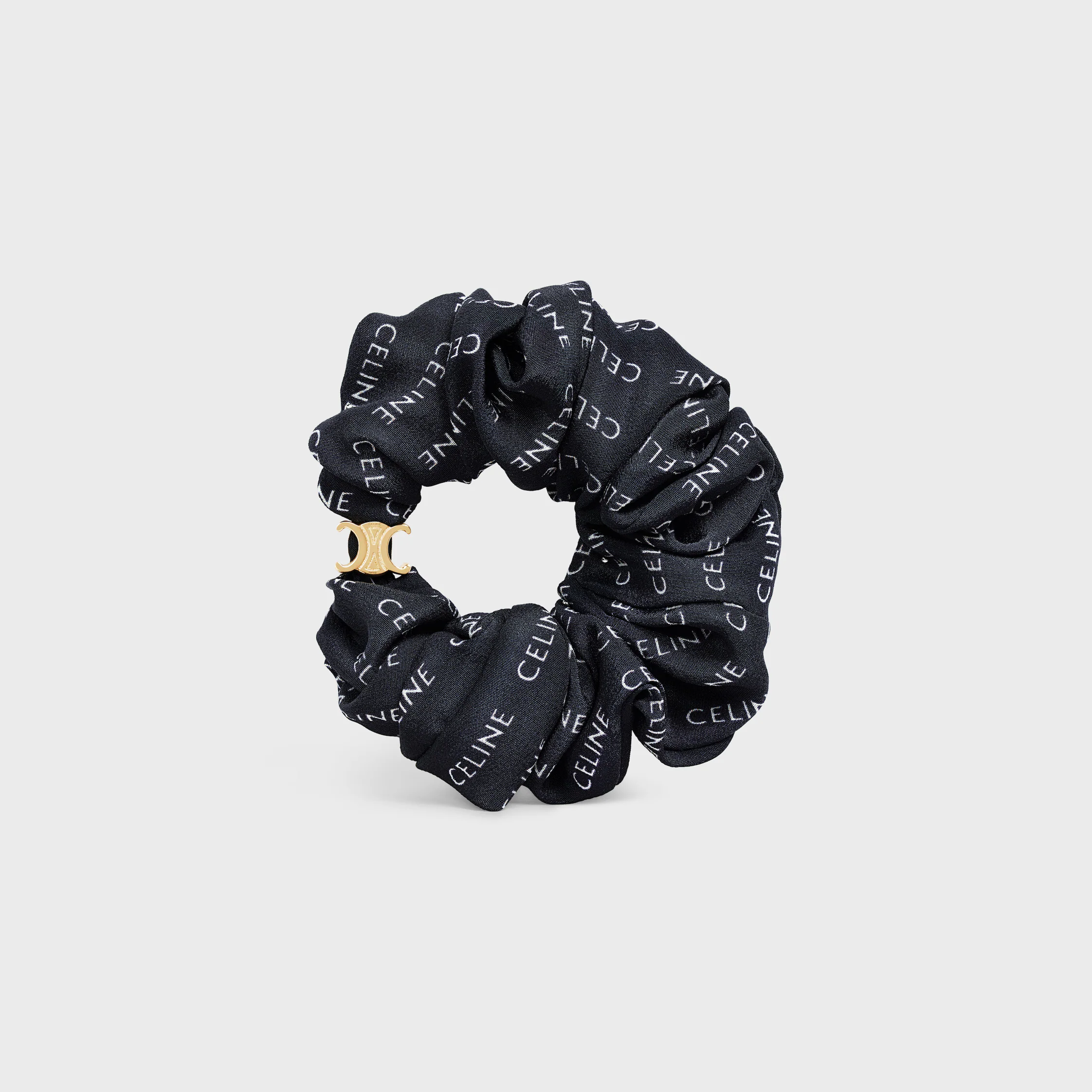 Celine Scrunchy Rayure em Seda e Latão com Acabamento Dourado