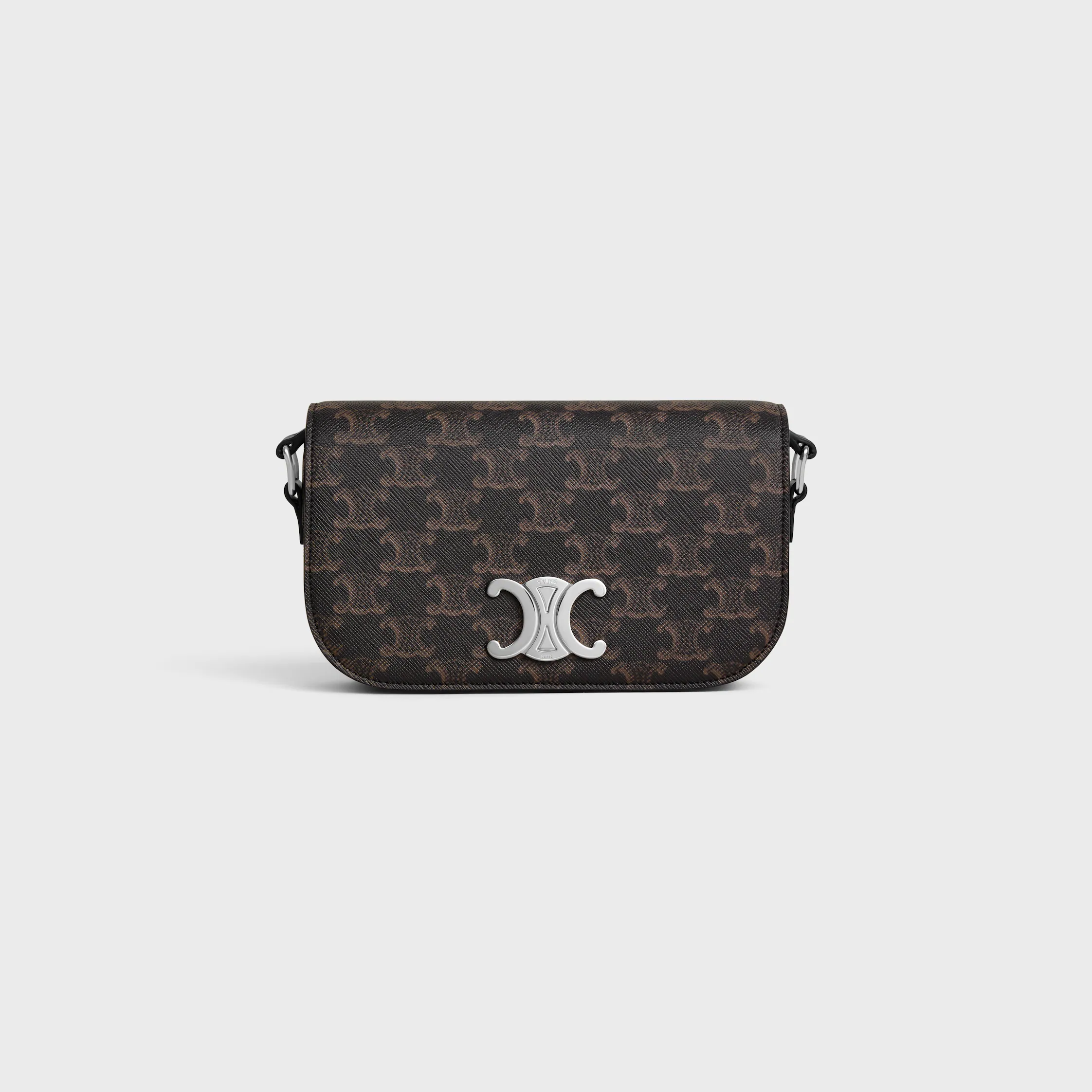 BOLSA MÉDIA CRUZADA TRIOMPHE EM TECIDO TRIOMPHE E COURO DE VACA