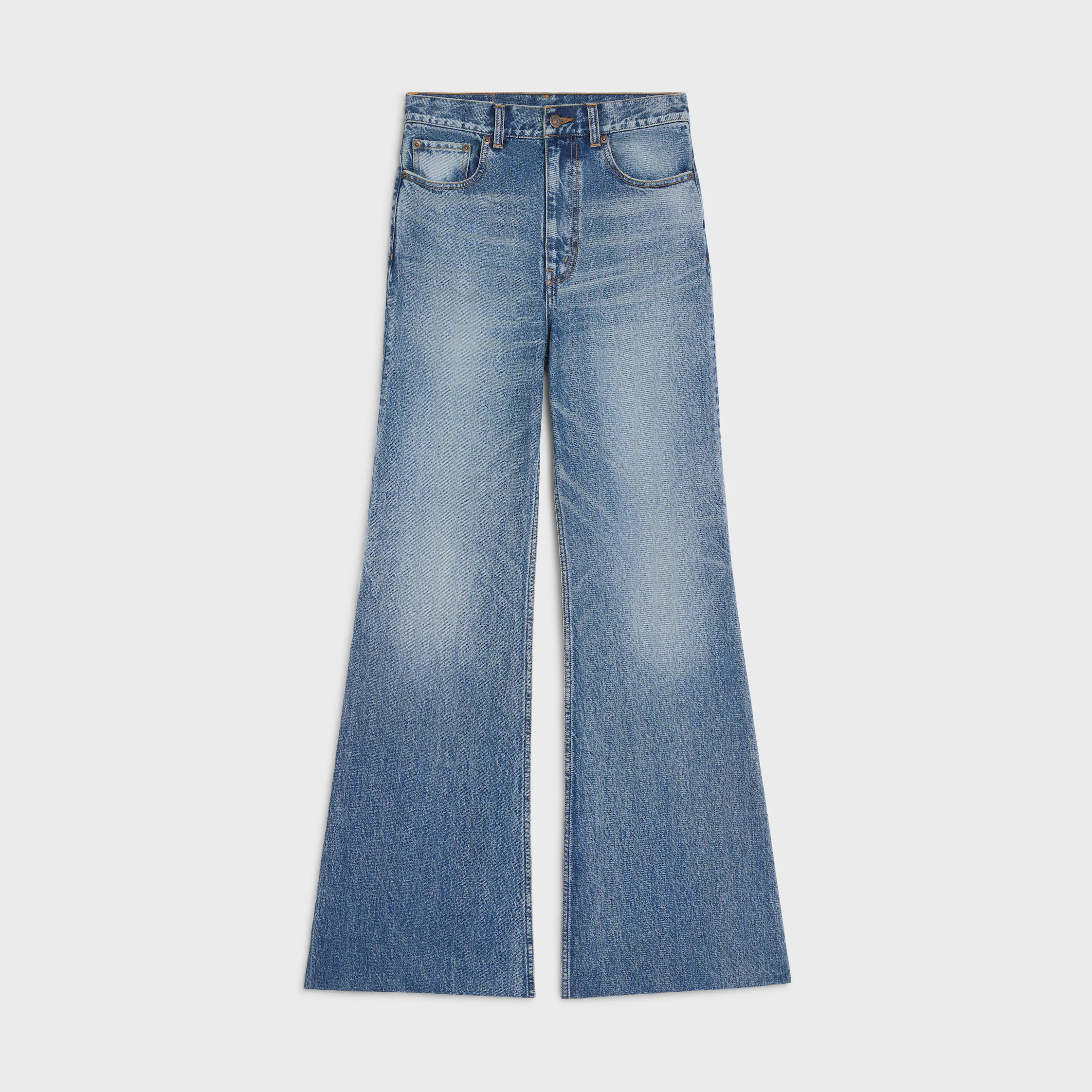calças flare 001 em denim de algodão