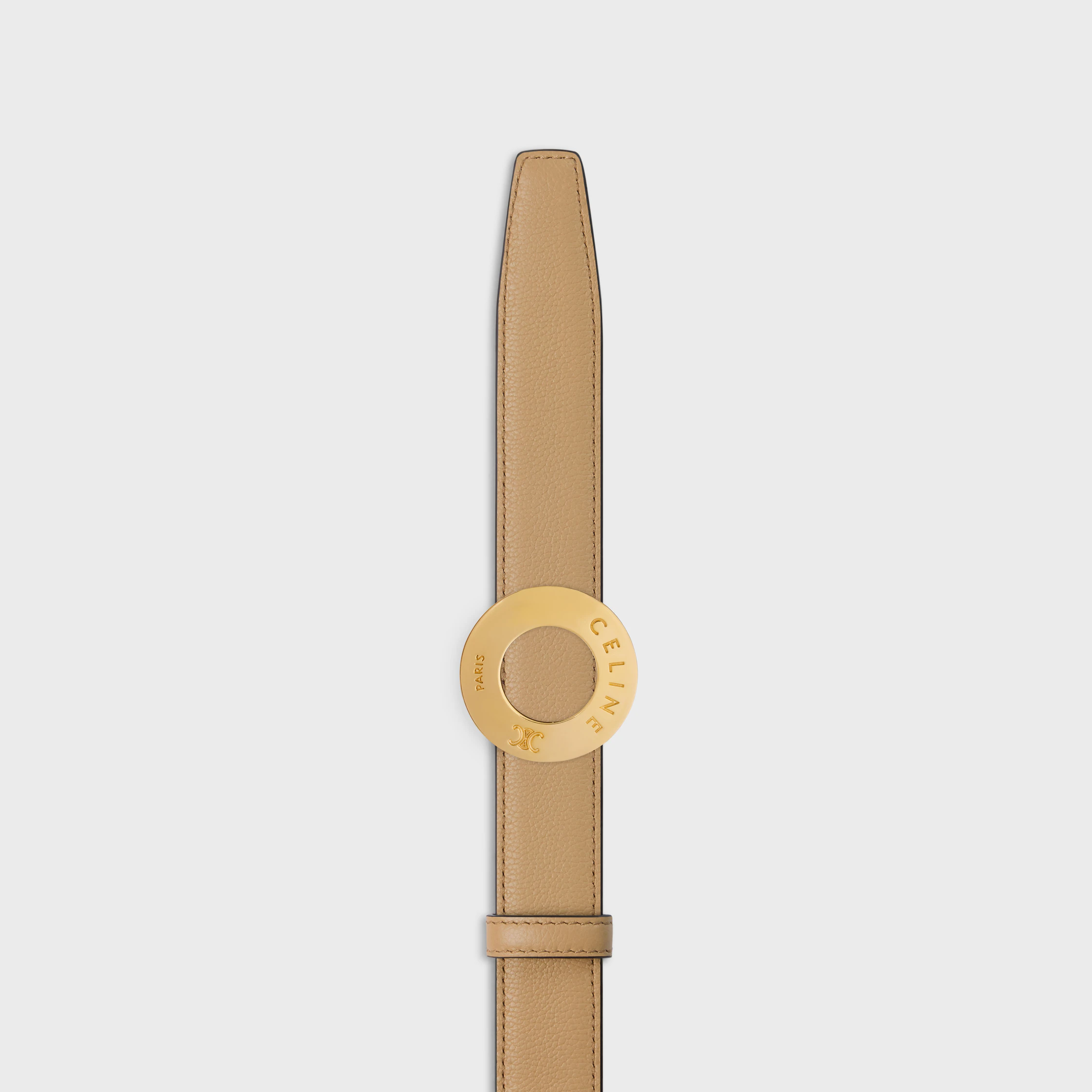 FIVELHA DISC CELINE 25 MM EM METAL E CINTO REVERSÍVEL 25 MM EM COURO DE VACADO LISOS E GRANULADOS