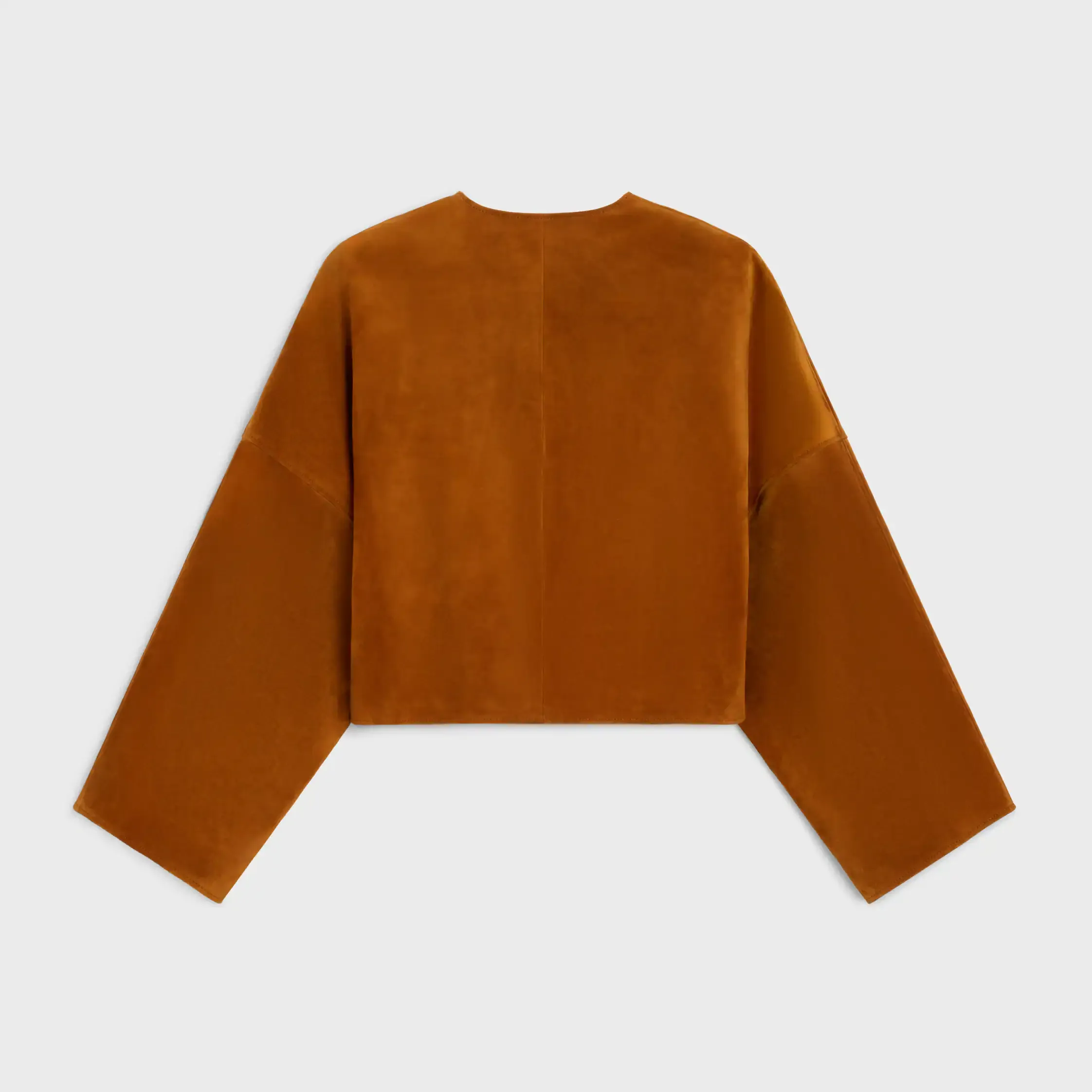 jaqueta cardigan em couro de cabra suede