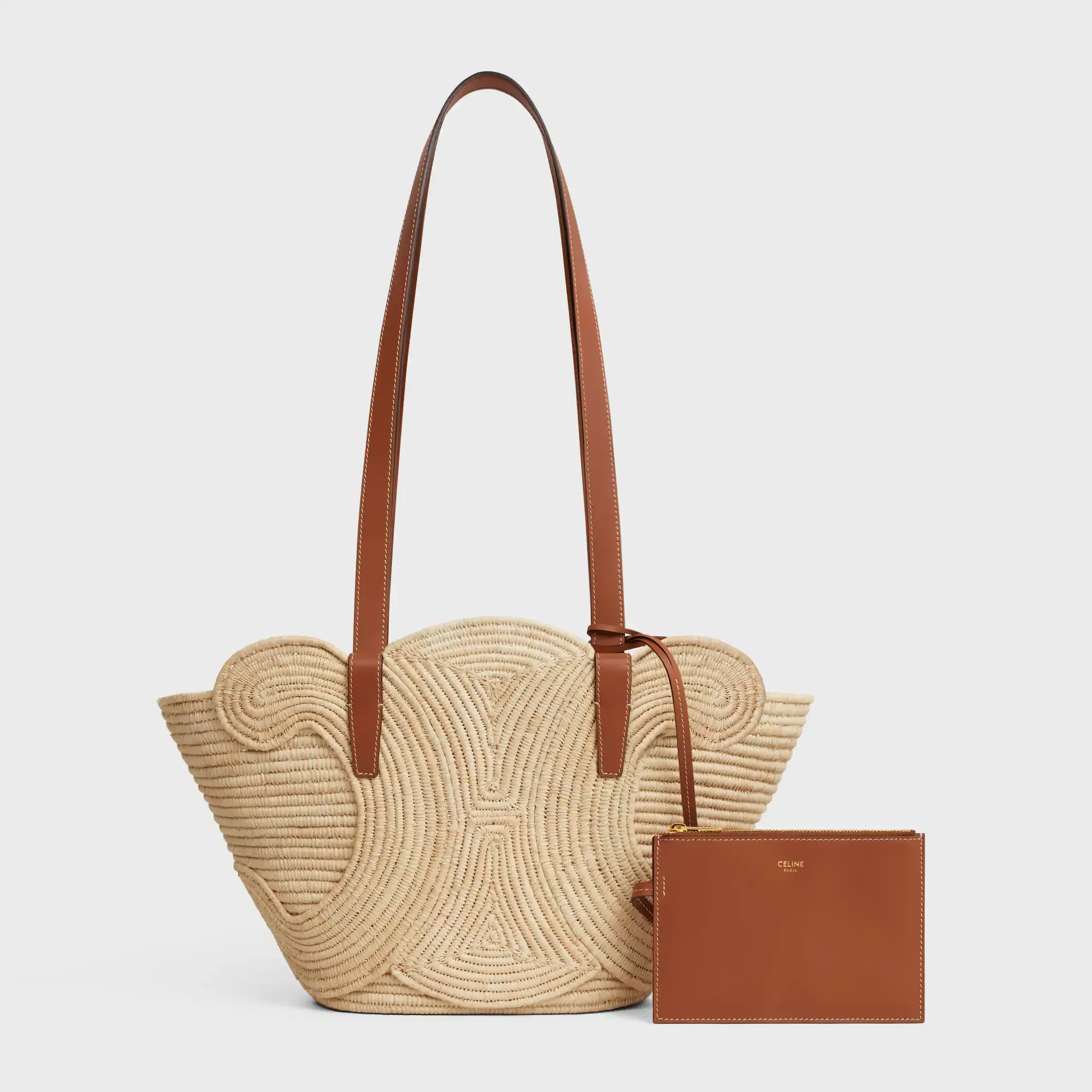 CELINE CLASSIC PANIER SMALL BRAIDED TRIOMPHE em RAFFIA e COURO DE VACA