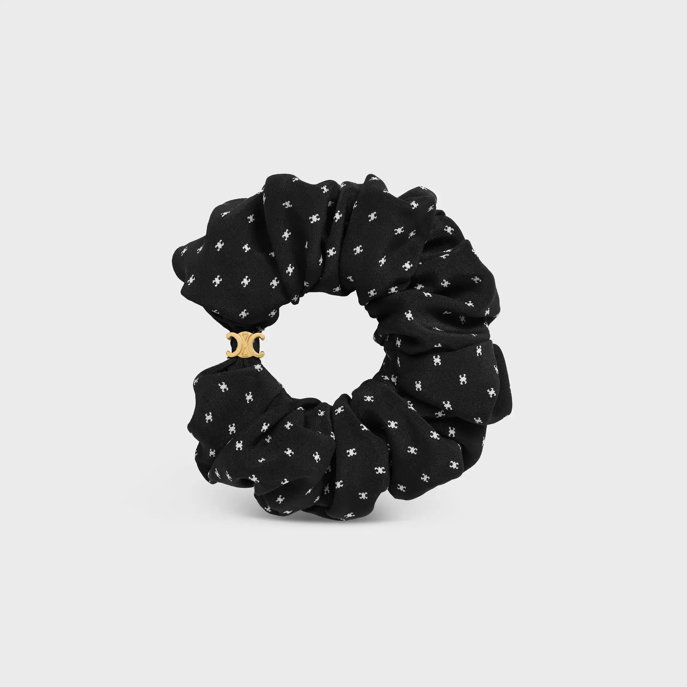 Celine Micro Triomphe Scrunchy em Seda e Latão com Acabamento Dourado