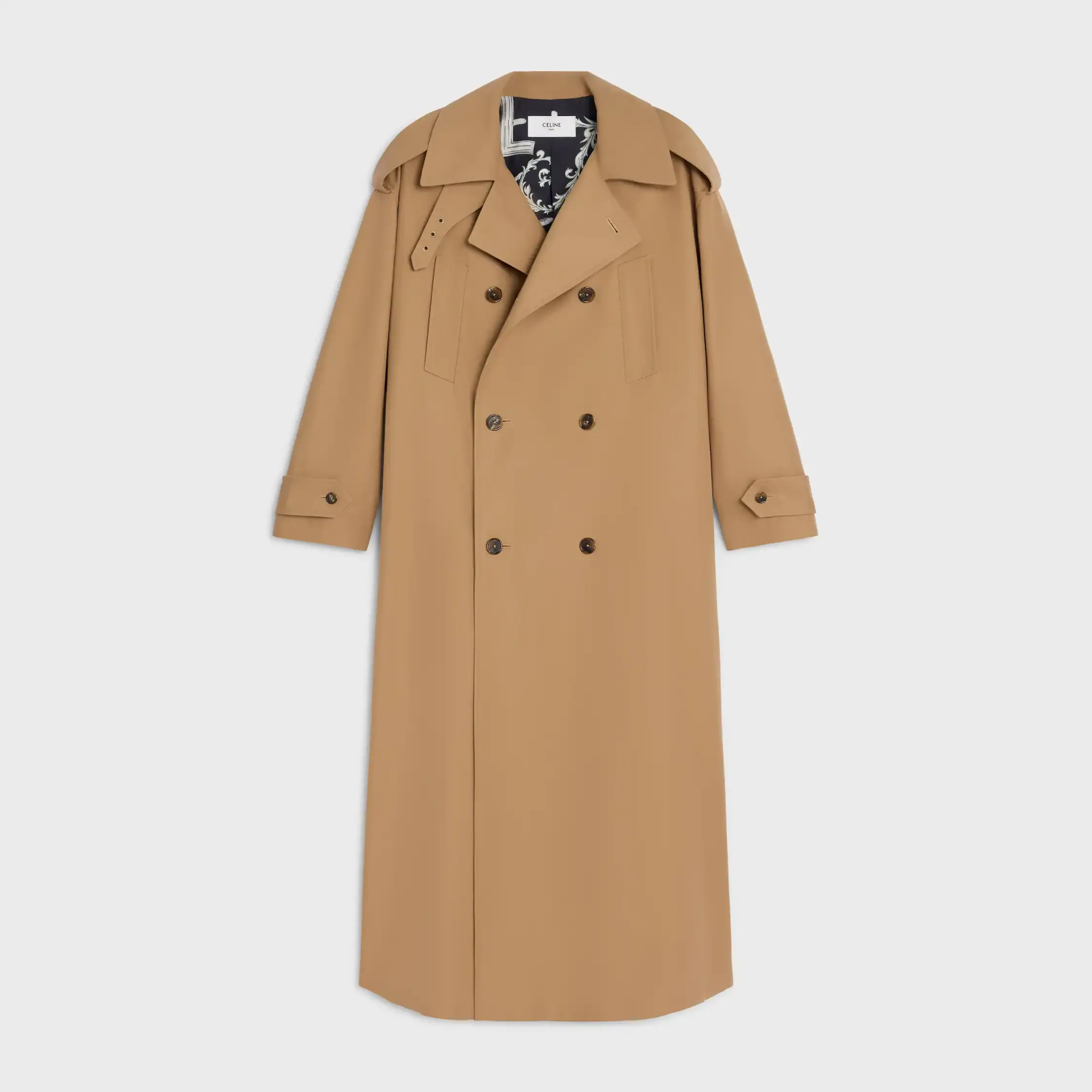 trench coat em algodão e gabardine de lã