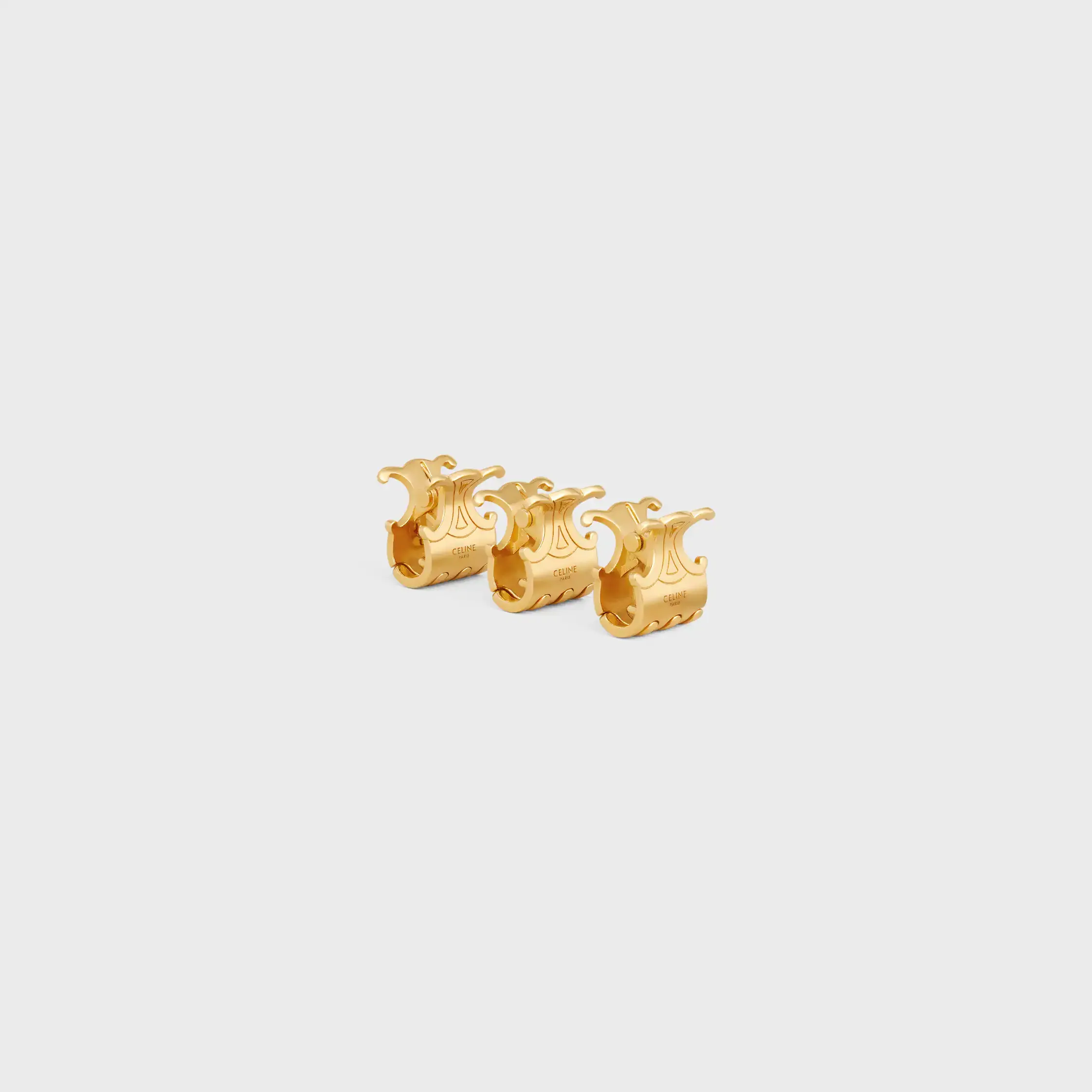 Conjunto Celine de 3 Garrafas de Cabelo Mini em Latão com Acabamento Dourado e Aço