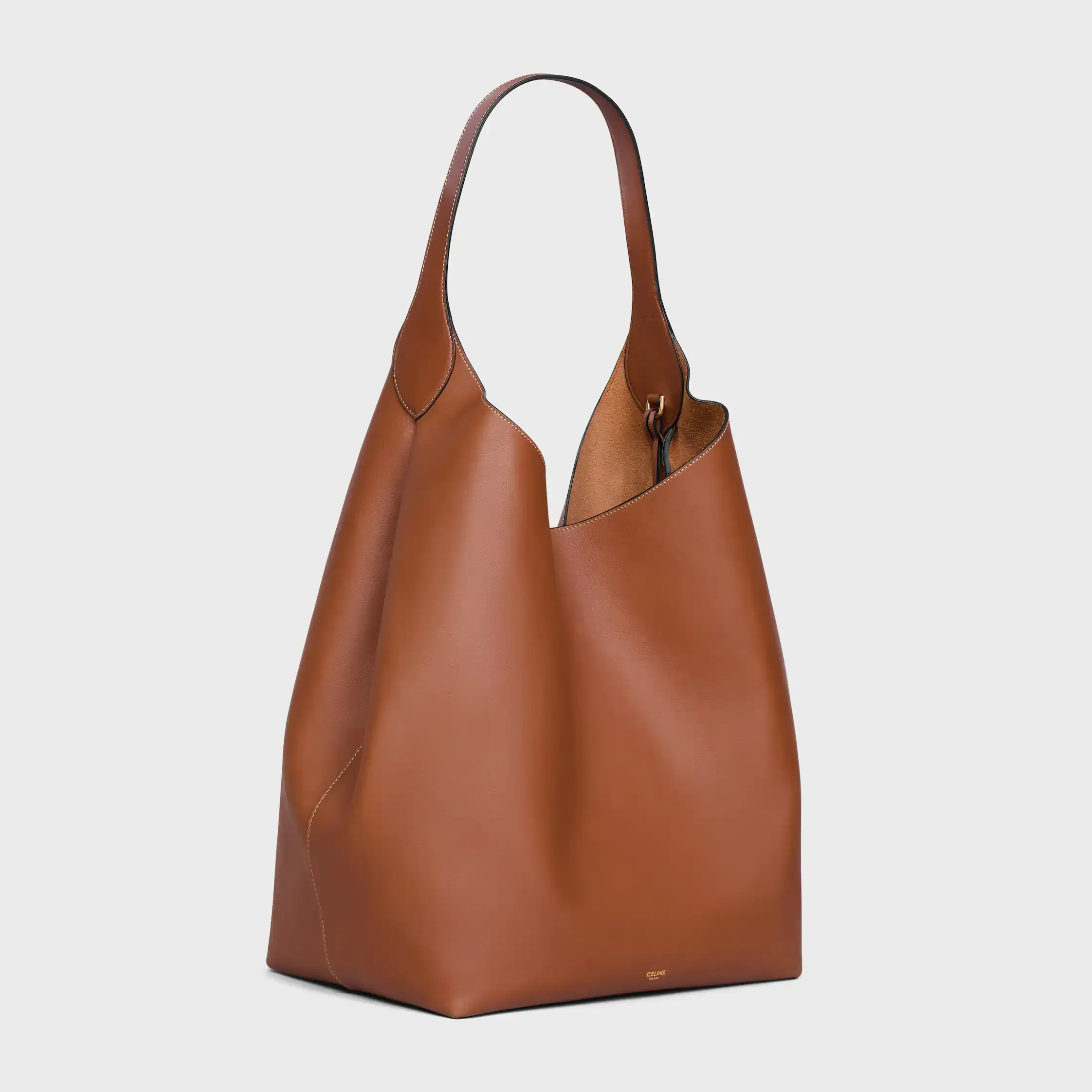 BOLSA HOBO GRANDE EM COURO DE VACUO MACIO NATURAL