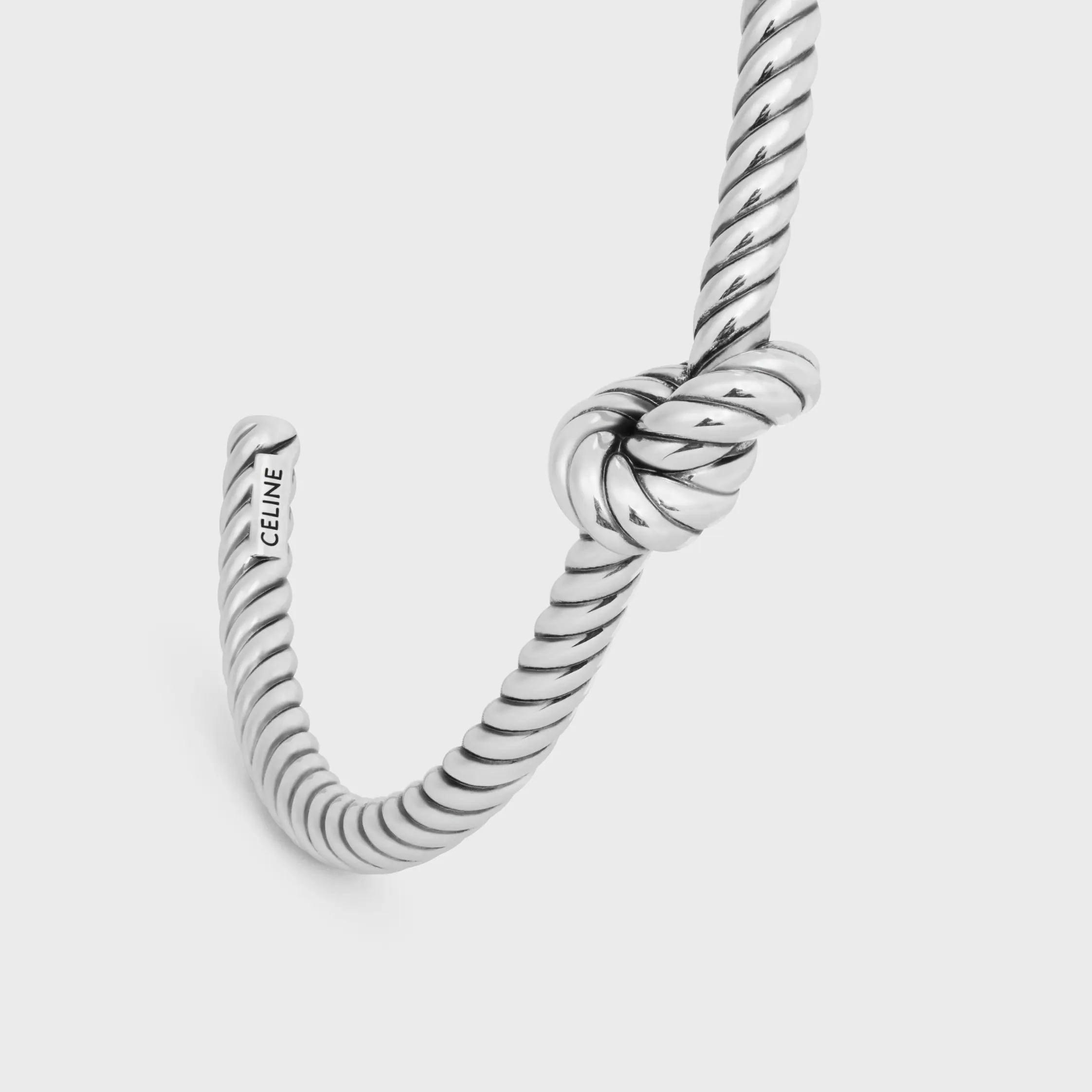 Pulseira com Estampa de Corda em Latão com Acabamento em Ródio