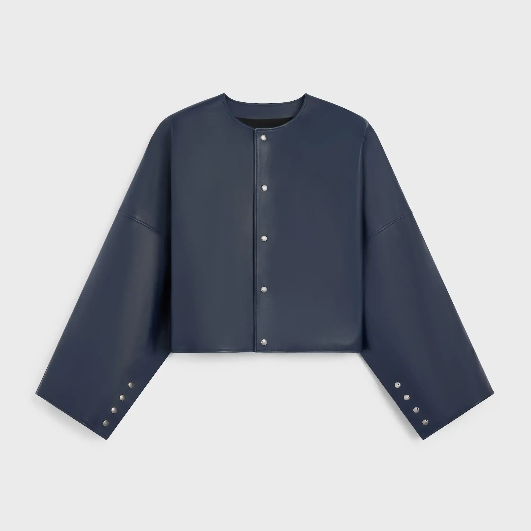 jaqueta cardigan em couro de cordeiro