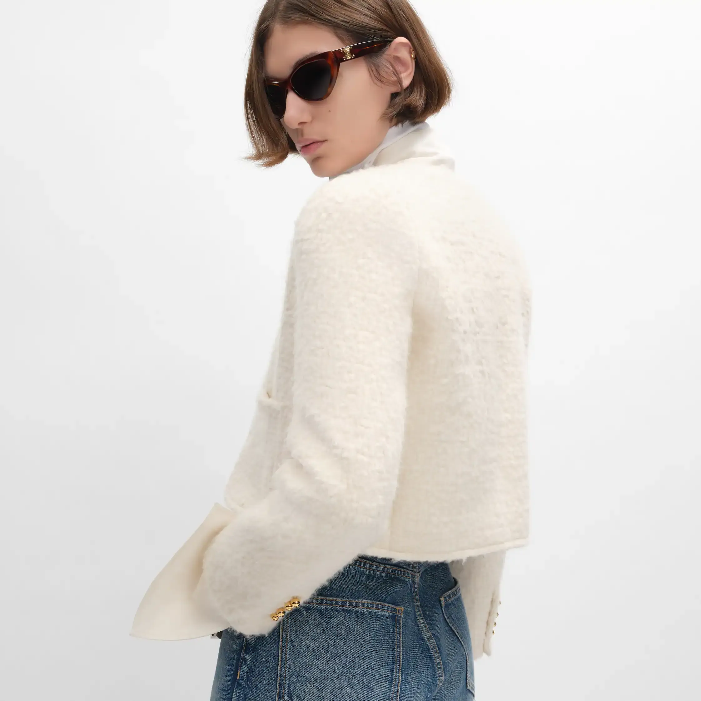 jaqueta ícone em cashmere e lã natté