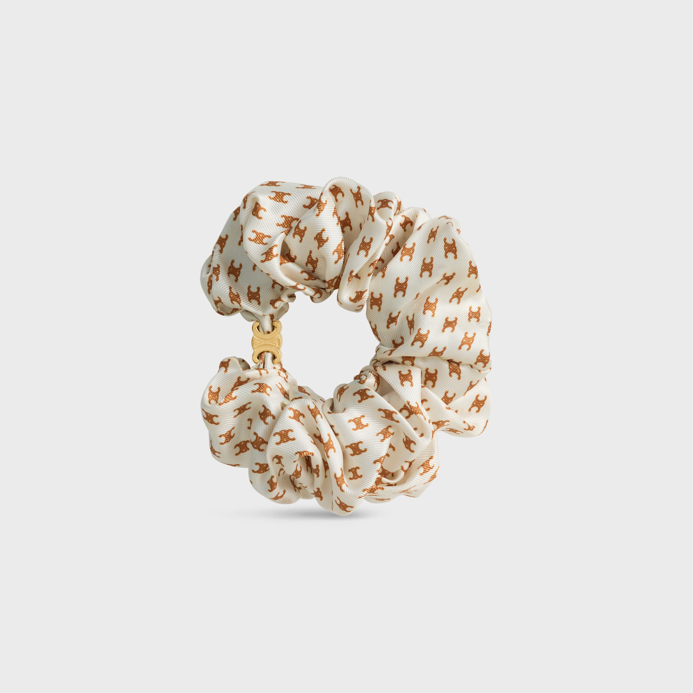 Celine Mini Triomphe Scrunchy em Seda e Latão com Acabamento Dourado