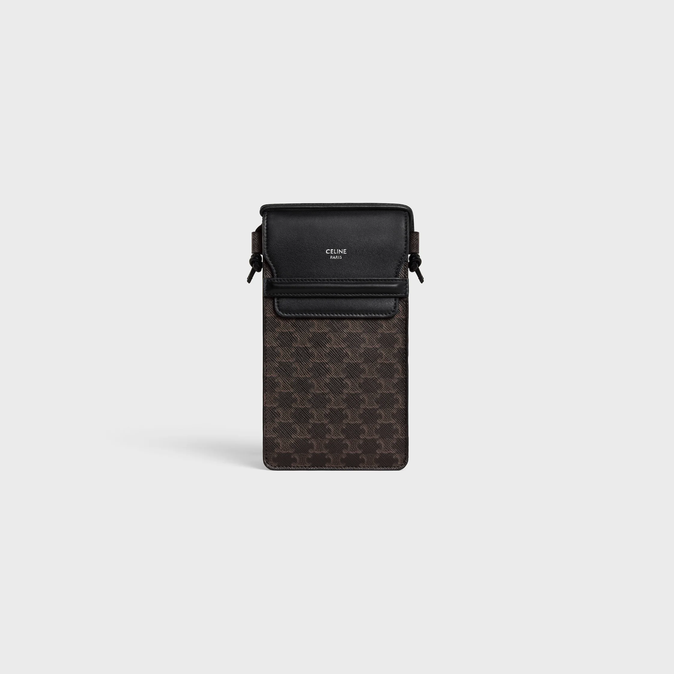 BOLSA PARA TELEFONE EM TECIDO TRIOMPHE E COURO DE CORDEIRO