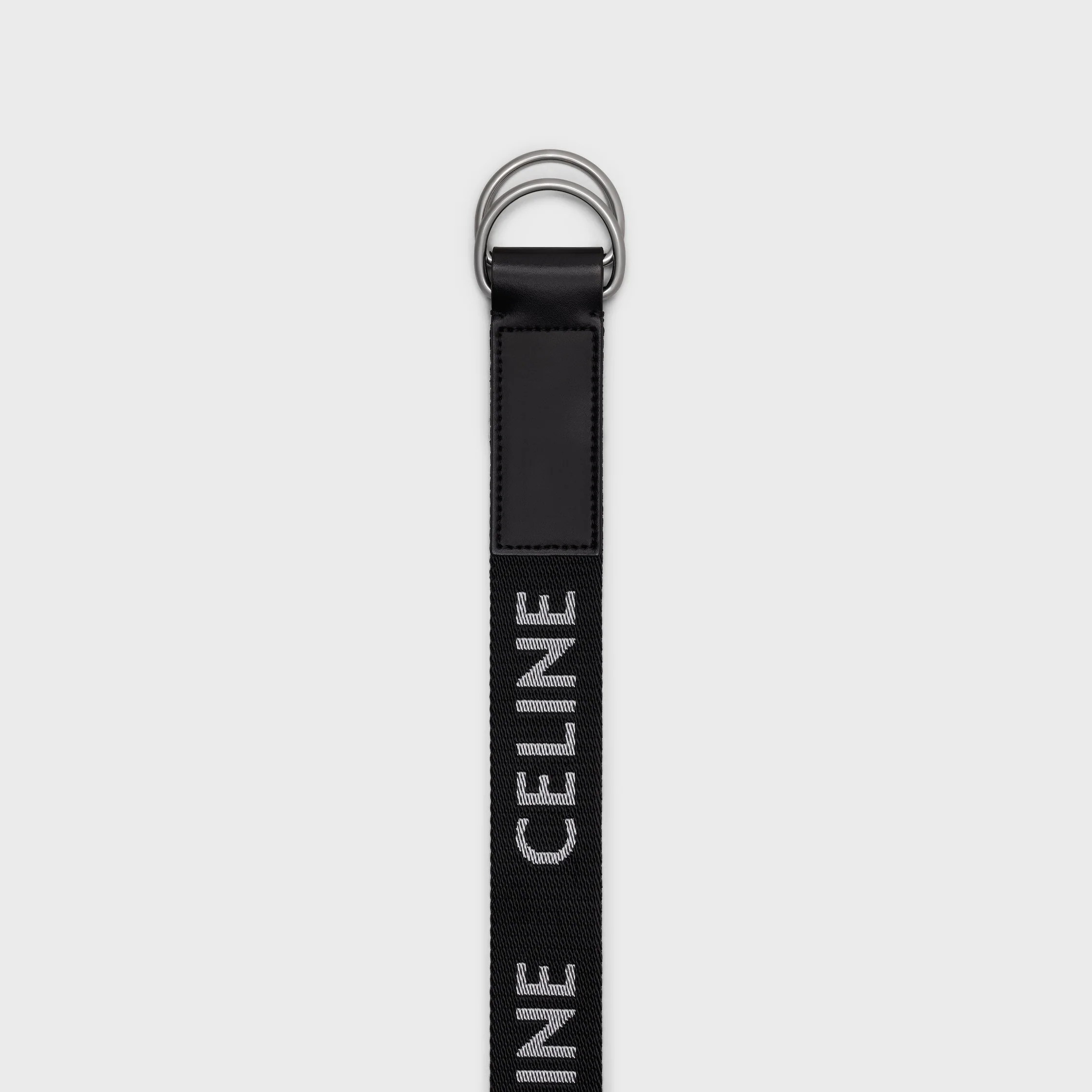 CINTO GRANDE DE 30 MM COM DOIS ANÉIS EM TECIDO JACQUARD E COURO DE VACA