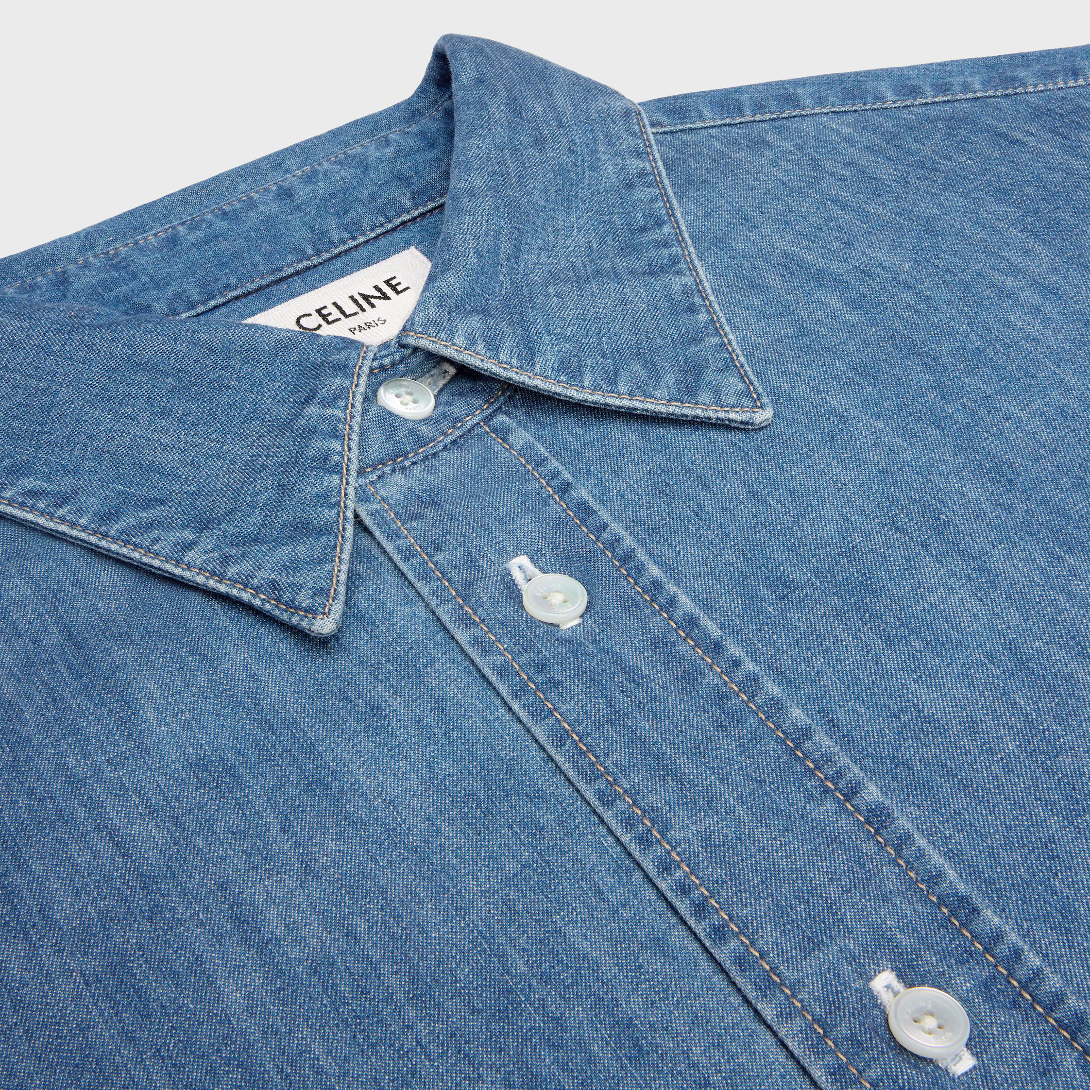 camisa curta em algodão denim