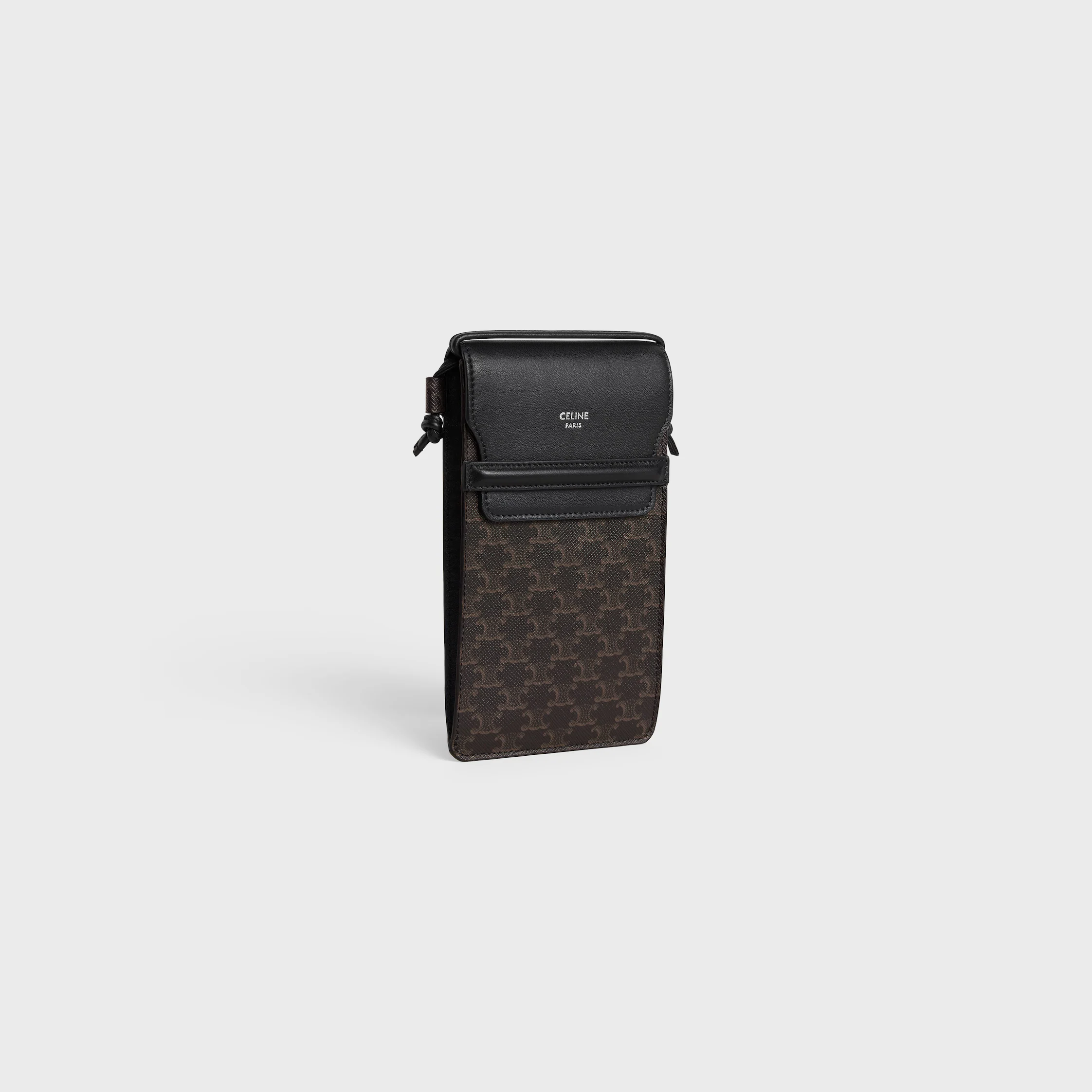 BOLSA PARA TELEFONE EM TECIDO TRIOMPHE E COURO DE CORDEIRO